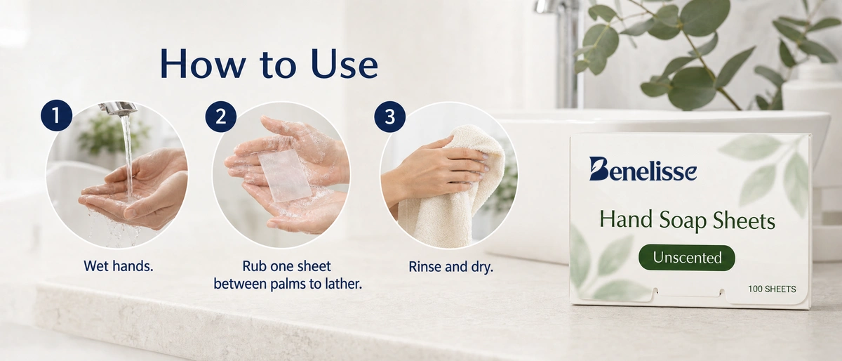 Hand Soap Sheets( Unscented ) Travel Size Usage instructions